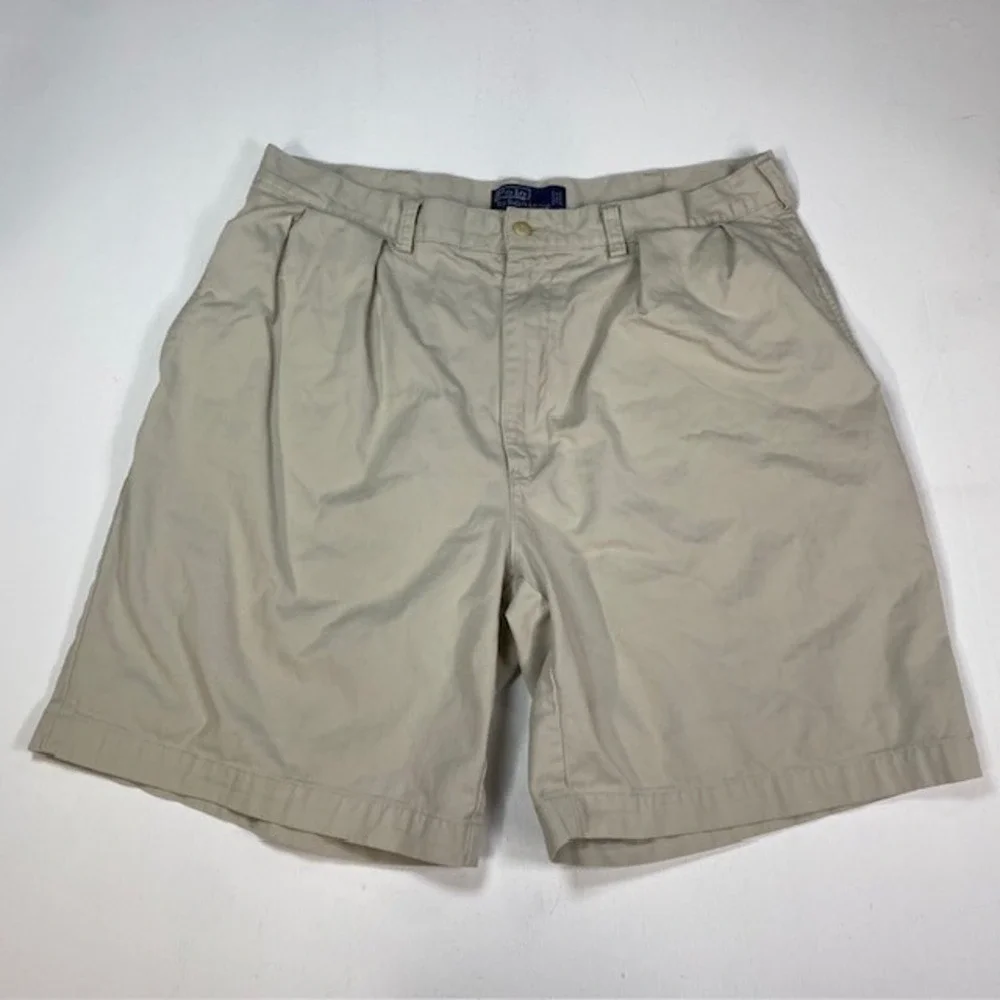 Polo‎ Ralph Lauren Tyler Short Mens 36 Stone Tan Pleated Chino Cotton Shorts